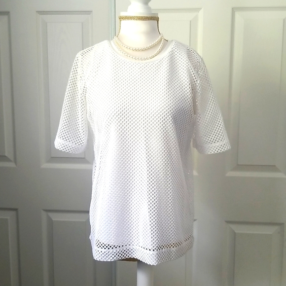 Banana Republic White Net Style Overlay Short Sleeve Top - Picture 4 of 15